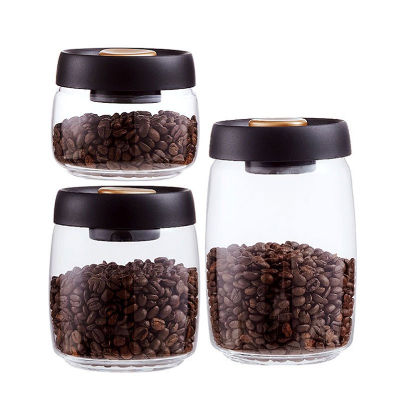 Vacuum press sealed food storage tank High borosilicate glass coffee bean jar