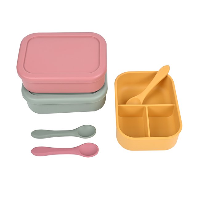 BPA free food grade non toxic 3 compartment silicone bento lunch box meal prep food storage container snack box microwave safe