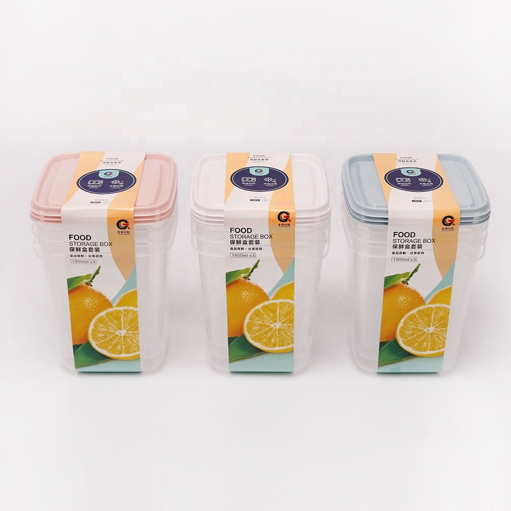 wholesale 3 pcs/set 2000ml plastic food storage container set boxes with lid