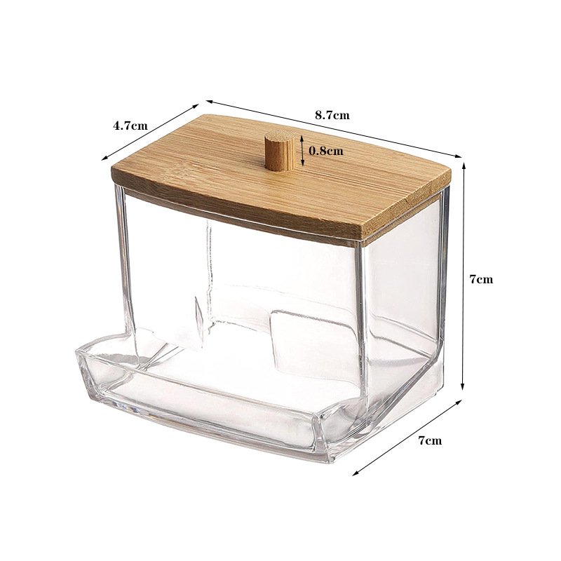 Cotton Swab Storage Box Bamboo Cover Acrylic Portable Round Container Cotton Pad Puff Storage Makeup Remover Cotton Box