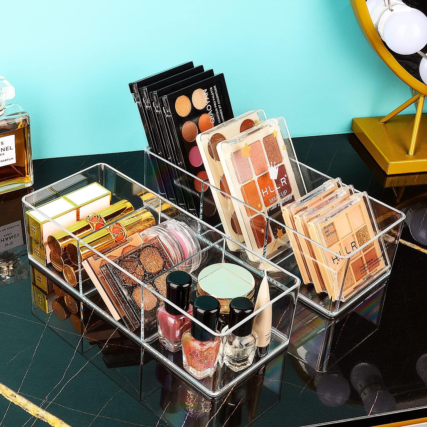 Acrylic storage box,3 cube part makeup storage boxes for drawers, vanities, countertops, bathroom, kitchen and cabinet storage