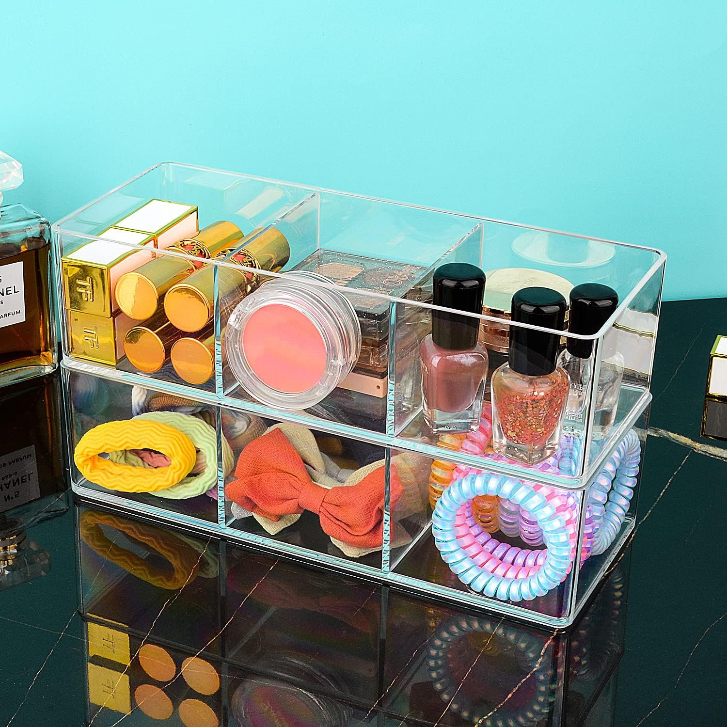 Acrylic storage box,3 cube part makeup storage boxes for drawers, vanities, countertops, bathroom, kitchen and cabinet storage