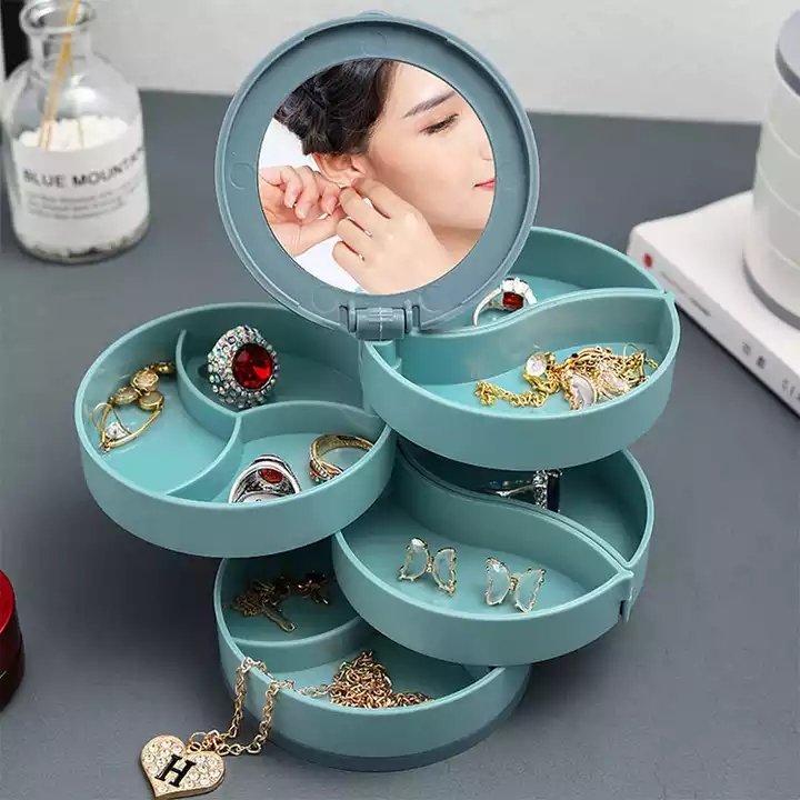 360 Degree Rotating Acrylic Earring Jewelry Storage Packaging Box Four Layers Beauty Container Organizer
