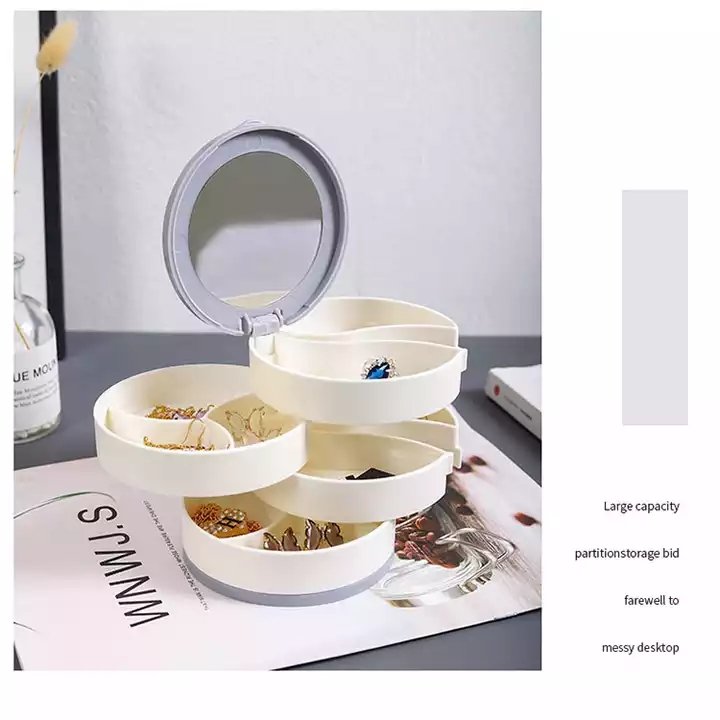 360 Degree Rotating Acrylic Earring Jewelry Storage Packaging Box Four Layers Beauty Container Organizer