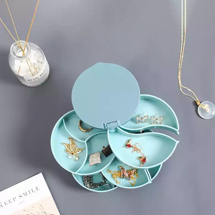360 Degree Rotating Acrylic Earring Jewelry Storage Packaging Box Four Layers Beauty Container Organizer