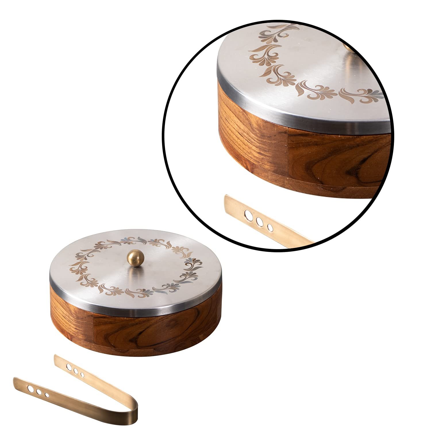Handmade Wooden Chapati Container With Tong Low Price Table Ware Fancy Chapati Casserole Home & Hotel Use Chapati Storage Box