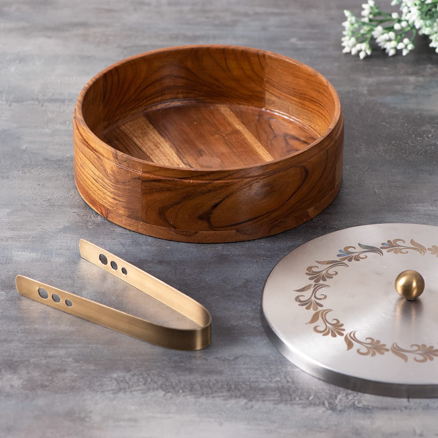 Handmade Wooden Chapati Container With Tong Low Price Table Ware Fancy Chapati Casserole Home & Hotel Use Chapati Storage Box