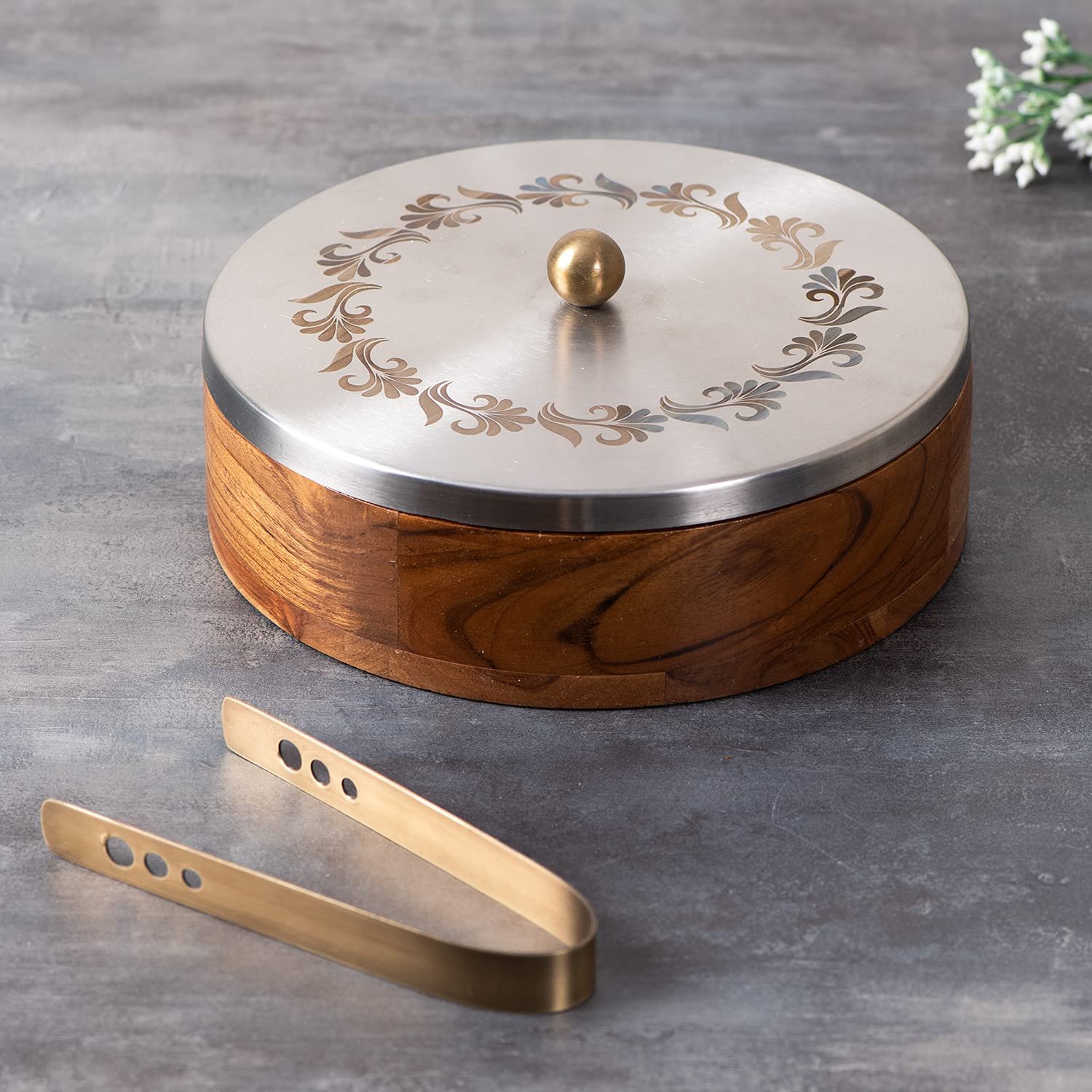 Handmade Wooden Chapati Container With Tong Low Price Table Ware Fancy Chapati Casserole Home & Hotel Use Chapati Storage Box