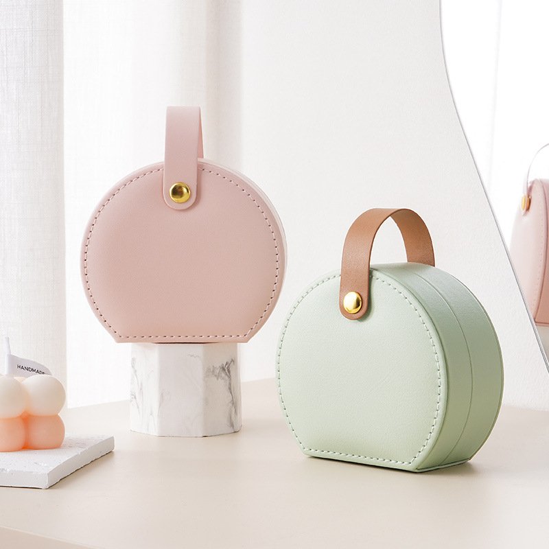 Travel Jewelry Organizer ring earring Storage Jewelry Box Wholesale Round Pu Leather Pretty box
