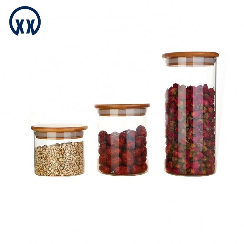 Glass Storage Jar Food Container Kitchen Storage Bottles & Jars Cover with Bamboo Lid Glass Modern Kitchen Organizer Flexible