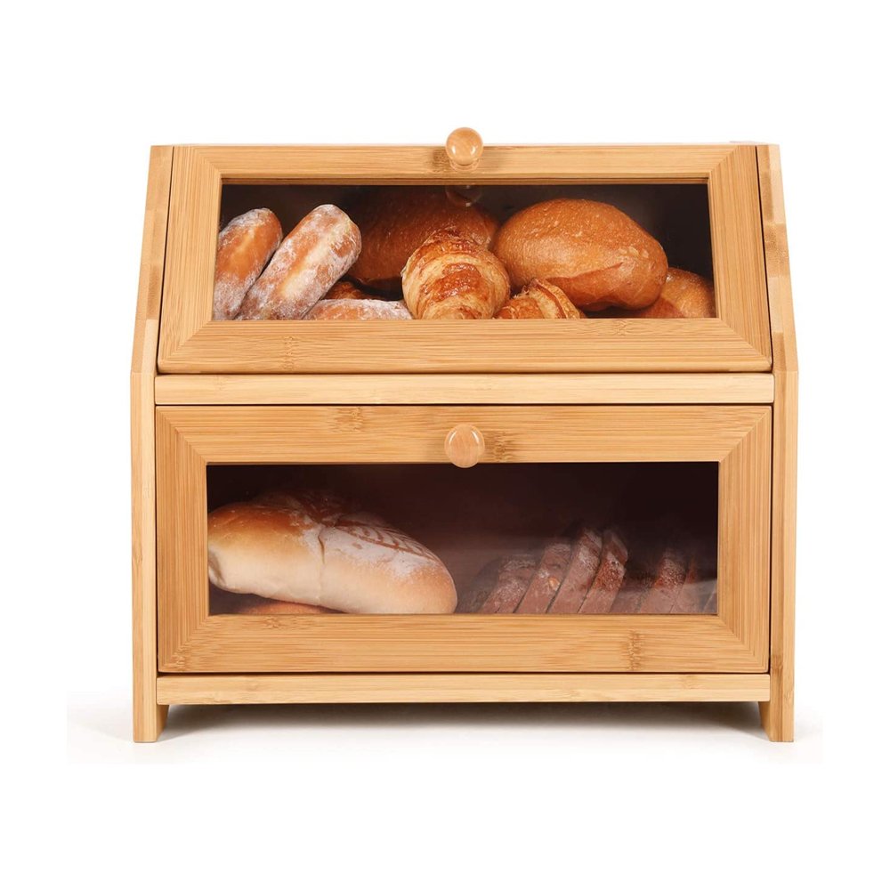 Transparent food storage box table top shelf tea box bamboo bread storage