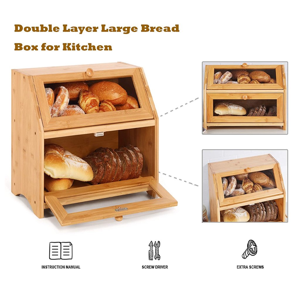 Transparent food storage box table top shelf tea box bamboo bread storage