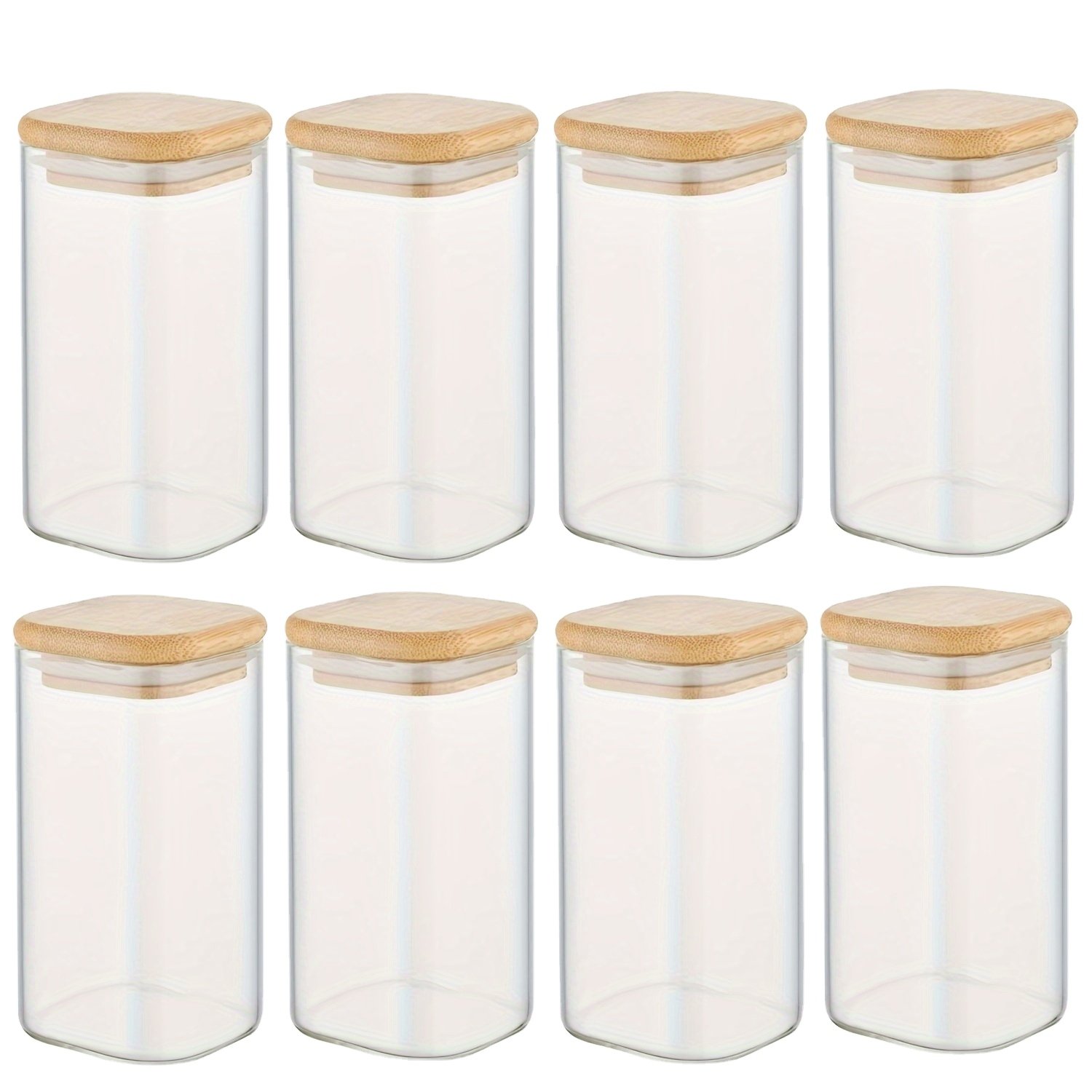 YOLOWE HOME Modern Design 8-Pack Square Sealed Jar Spice Storage Container Kitchen Glass Food Storage Lid with Grain Storage