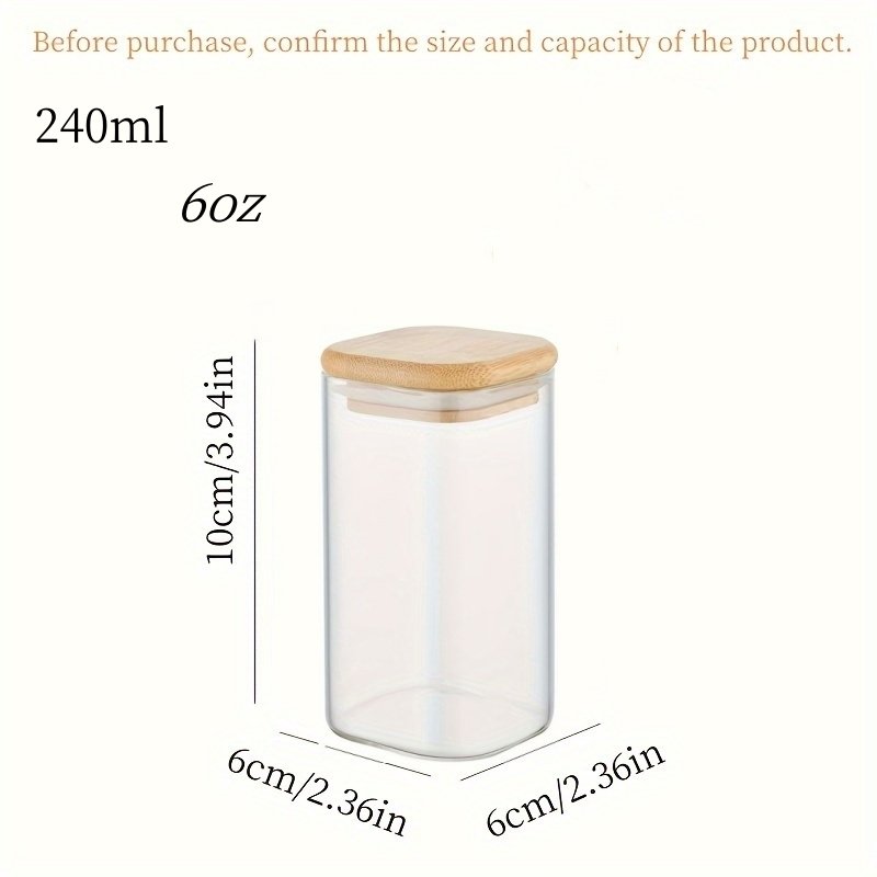 YOLOWE HOME Modern Design 8-Pack Square Sealed Jar Spice Storage Container Kitchen Glass Food Storage Lid with Grain Storage