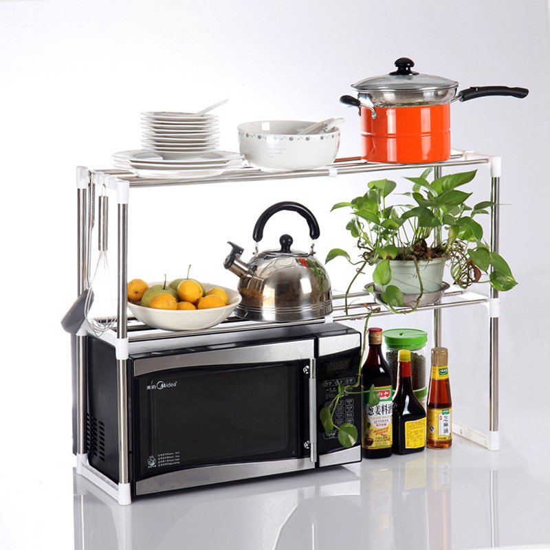 Stainless Steel Adjustable Multifunctional Microwave Oven Shelf Rack Standing Type Double Kitchen Storage Holders