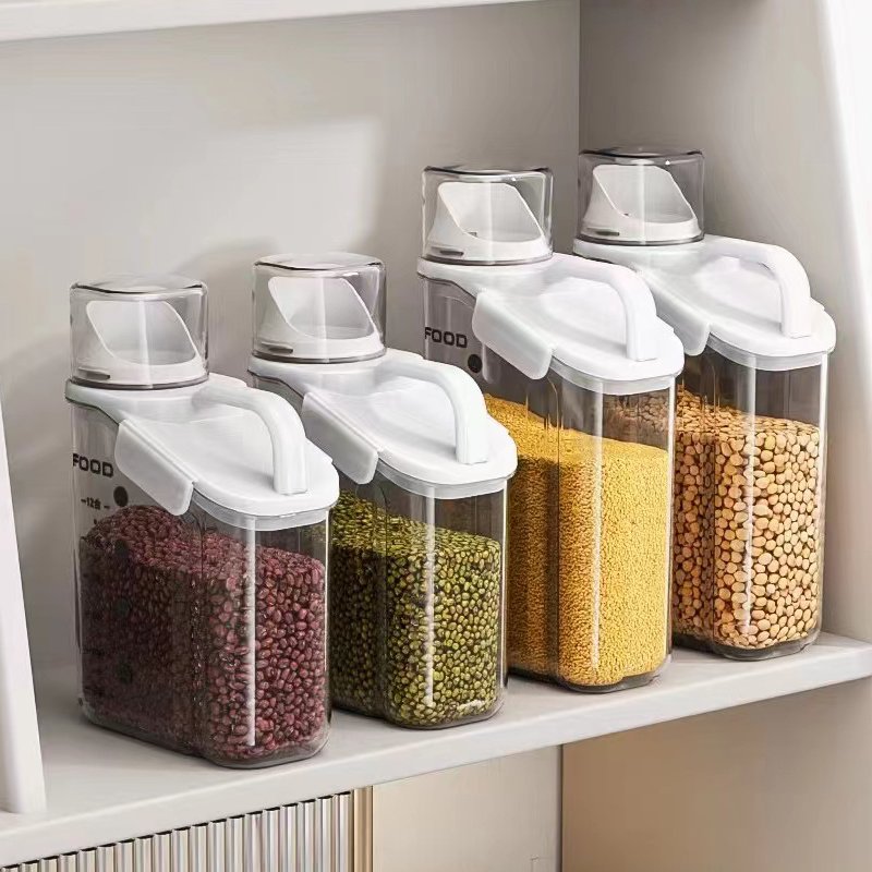 2L Rice Storage Bin Cereal Containers Dispenser Airtight Design Measuring Cup Rice Cooker with BPA Free Plastic Pour Spout 2KG