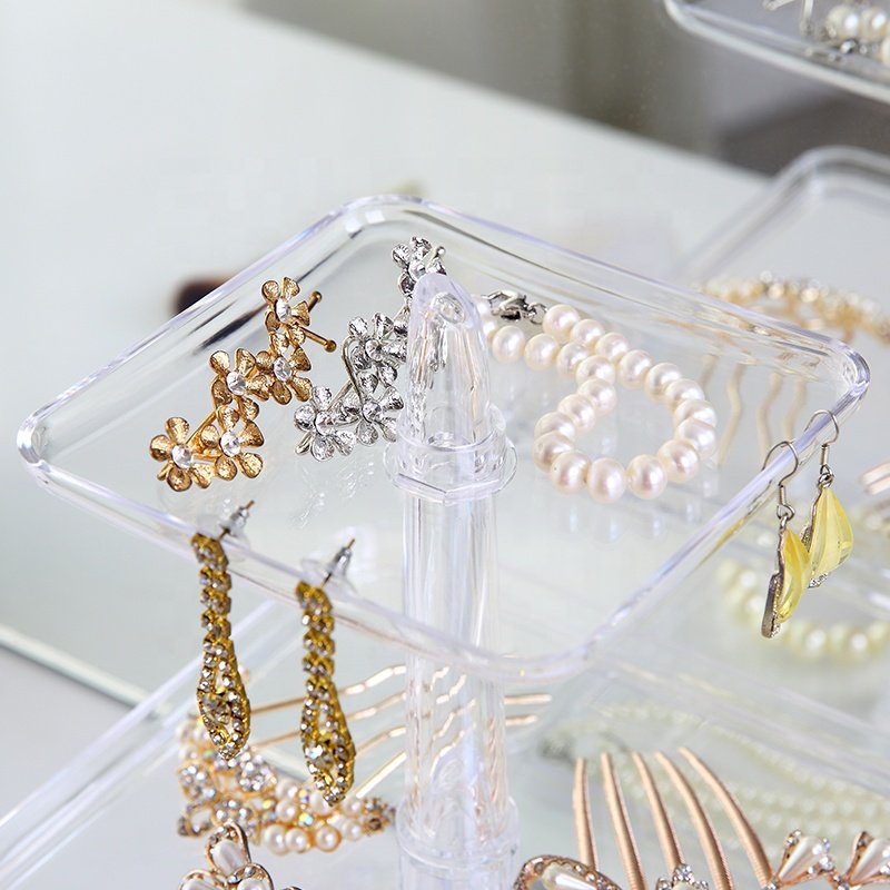 3pieces desktop dustproof stackable jewellery organizer earring ring necklace display tray plastic jewelry storage box