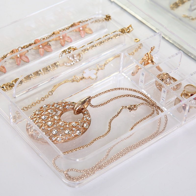 3pieces desktop dustproof stackable jewellery organizer earring ring necklace display tray plastic jewelry storage box