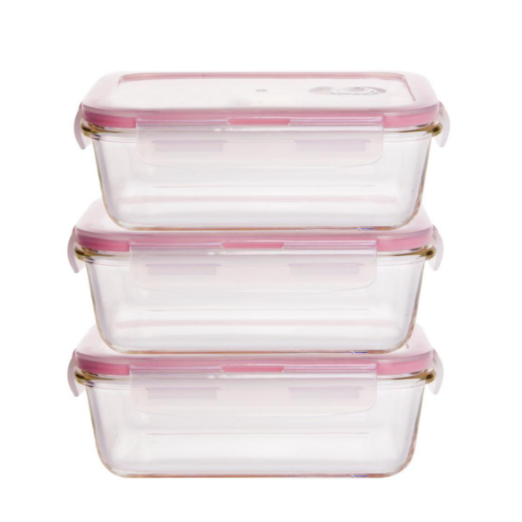 Meal prep container glass air tight food container with leakproof lid rectangle glass food box