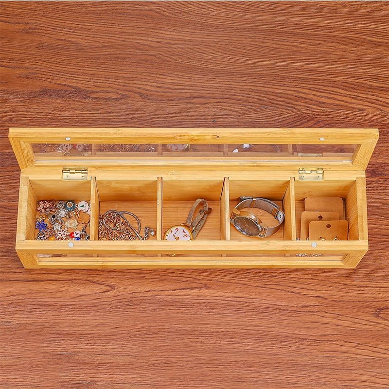 Bamboo tea box storage box with 5 layers of acrylic window magnetic cover table to separate the tea bag storage box