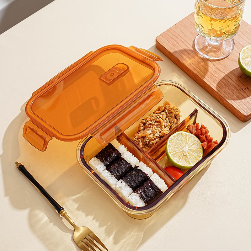 Custom Stackable Amber Kids Lunch Box Set Kitchen Glass Meal Prep Box High Borosilicate Glass Food Storage Containers With Lids