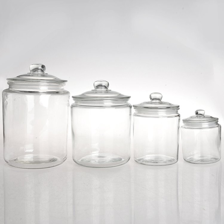 most popular large size clear glass food storage jar containers with airtight seal glass lid