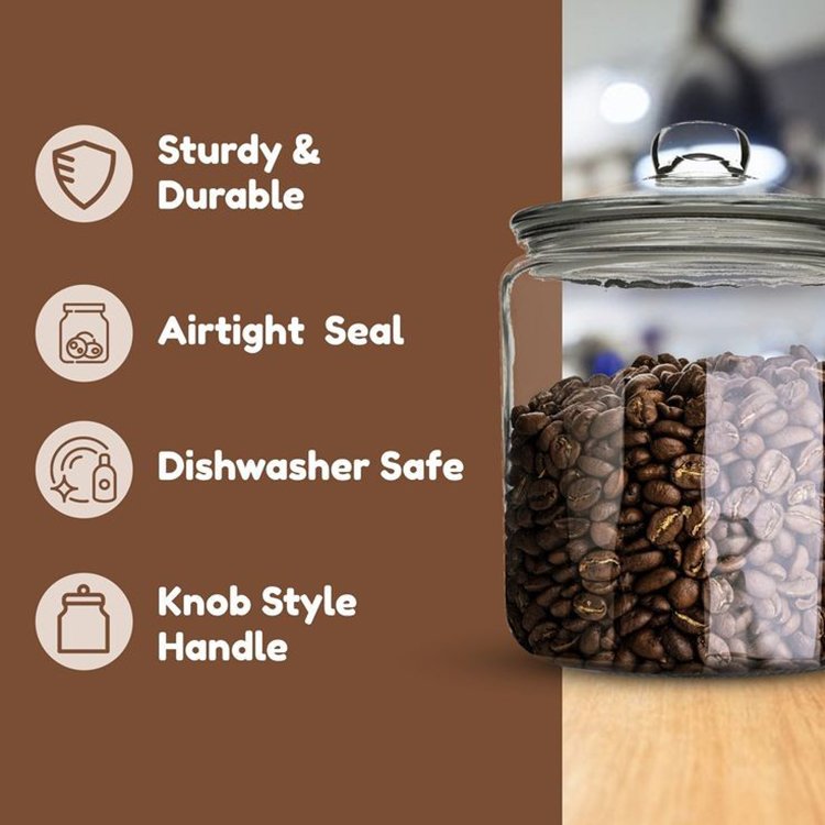 most popular large size clear glass food storage jar containers with airtight seal glass lid