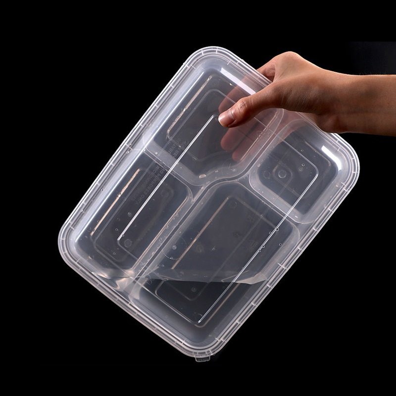 wholesale 1200ml disposable pp plastic safety lock microwavable food containers 4 compartment food storage lunch boxes K04