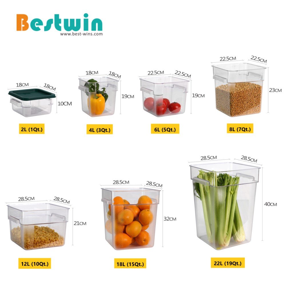 22L 19Qt Kitchen Supplies Square Transparent White Commercial Catering Ingredient Bin Box Plastic PC PP Food Storage Container