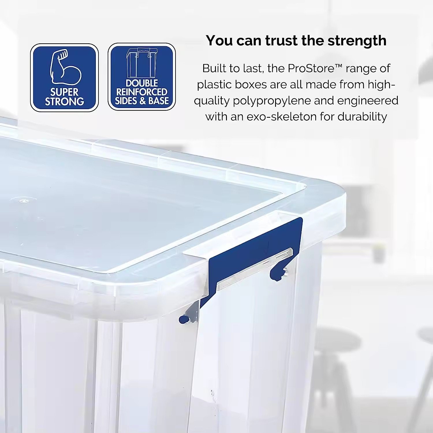 Plastic Storage Box with Lids, ProStore Super Strong Stackable Plastic Storage Boxes Clear
