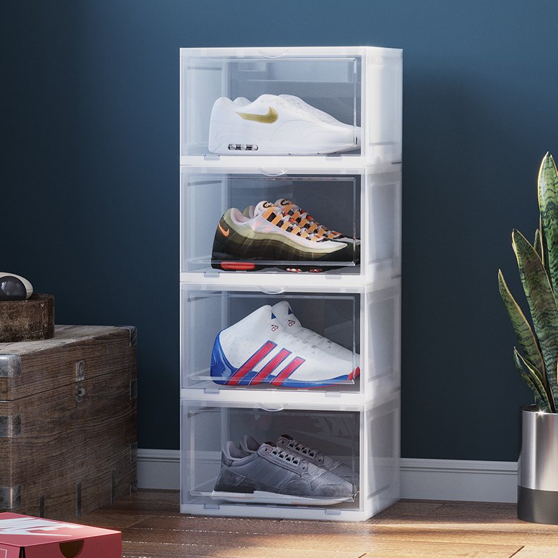 Wholesale PP plus AS material detachable transparent sneaker shoe container dustproof shoe storage box