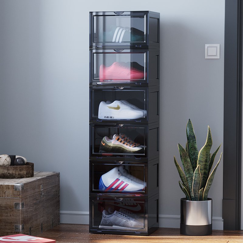 Wholesale PP plus AS material detachable transparent sneaker shoe container dustproof shoe storage box