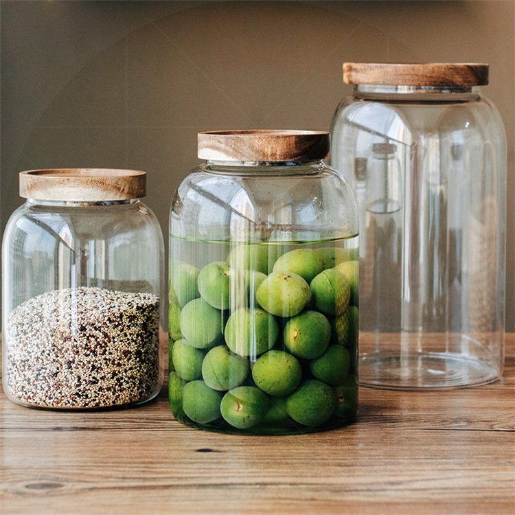 High borosilicate glass seal coarse grain storage tangerine peel storage jar glass jar with wooden lid