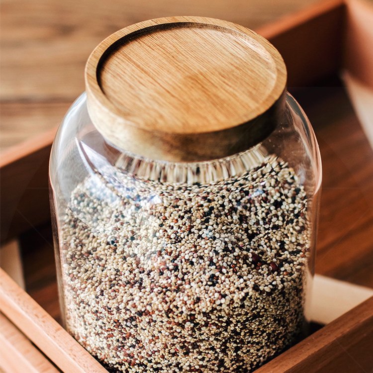 High borosilicate glass seal coarse grain storage tangerine peel storage jar glass jar with wooden lid