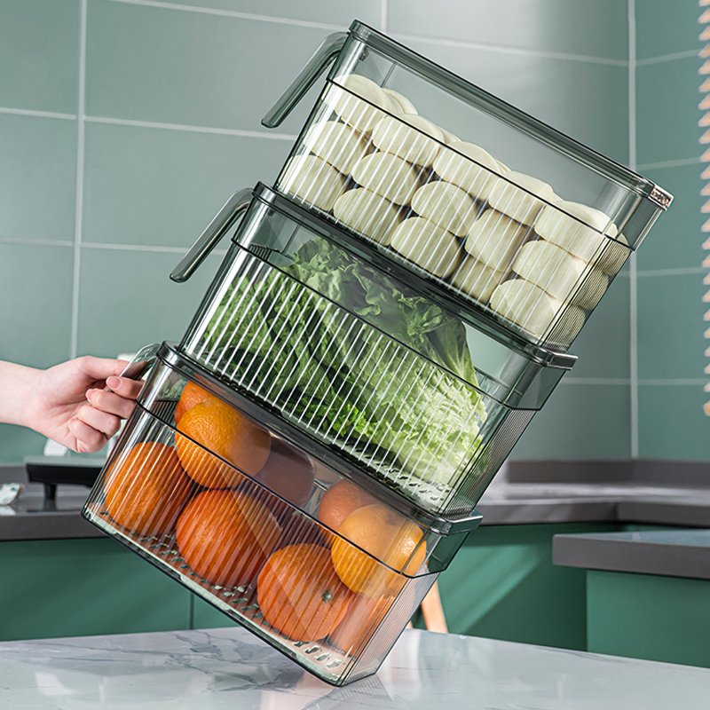 Plastic Refrigerator Storage Box Kitchen Food Fresh Storage Bin Fridge Storage Container With Handle Lid
