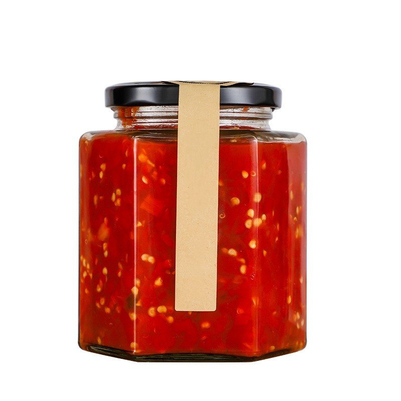 High Quality Hexagon Thickened Transparent Kitchen Canning Food Storage Containers Glass Honey Jar With Sealed Metal Lid