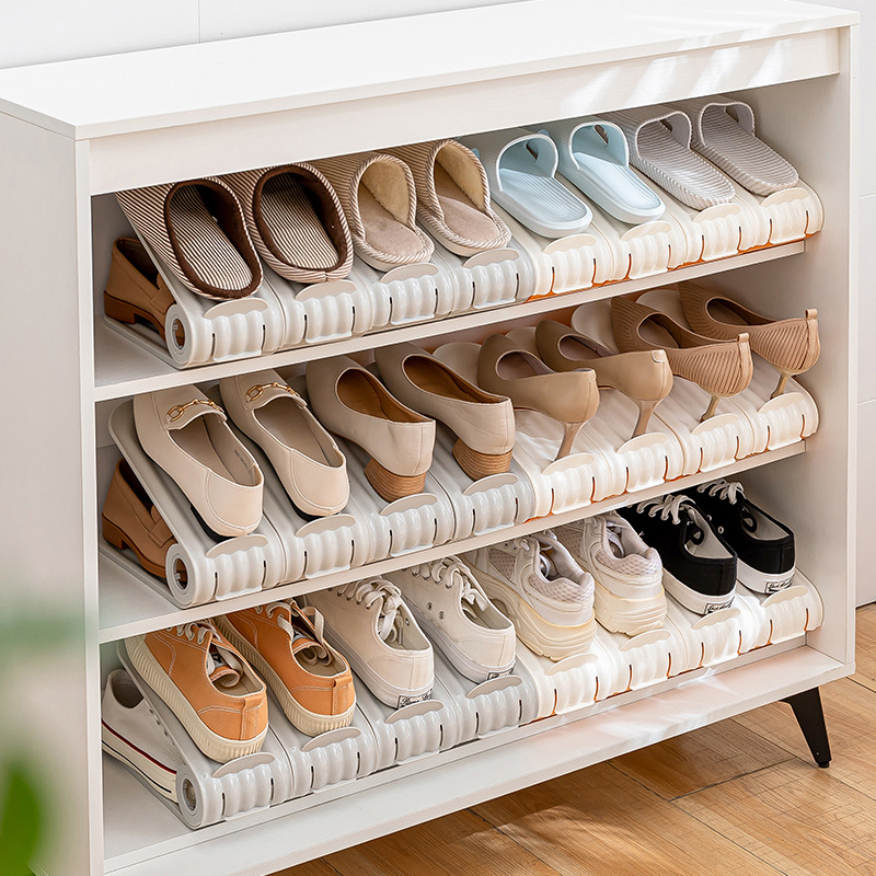 Adjustable Single-Tier Shoe Rack Folding Double Shoe Tray Space-Saving Layered Shoe Cabinet Organizer