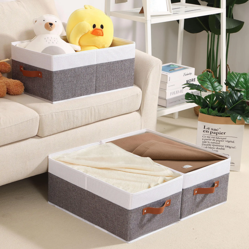 17L Linen Fabric Foldable Storage Box with Handle Folding Closet Wardrobe Organizer Patchwork Cloth Collapsible Storage Box