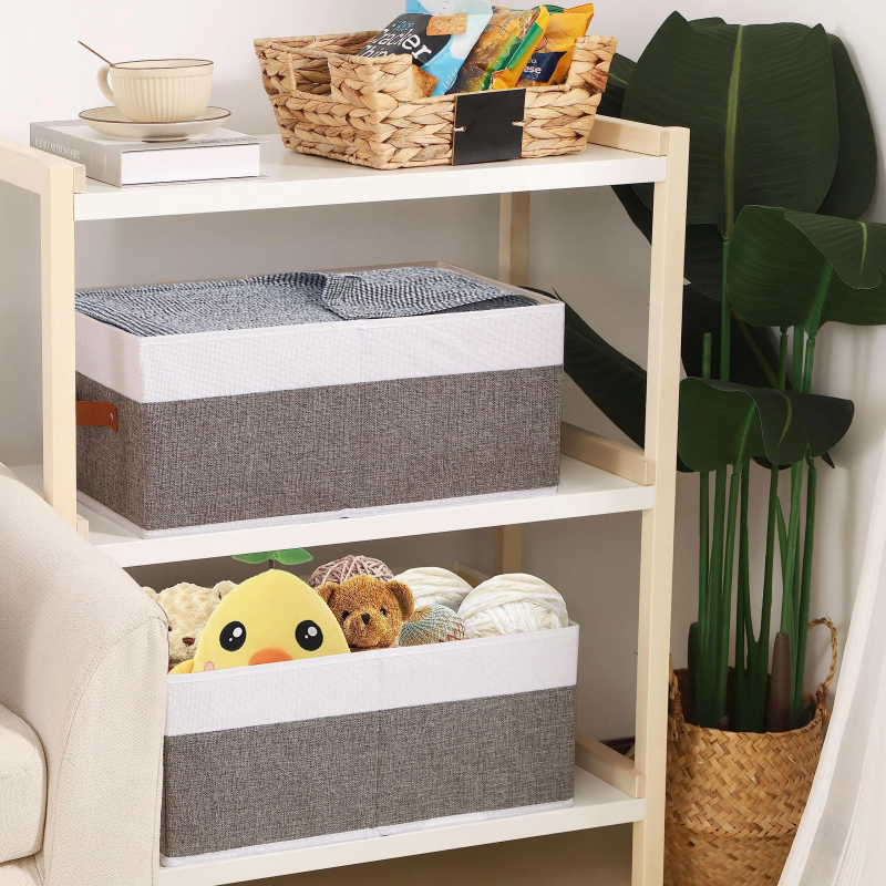 17L Linen Fabric Foldable Storage Box with Handle Folding Closet Wardrobe Organizer Patchwork Cloth Collapsible Storage Box