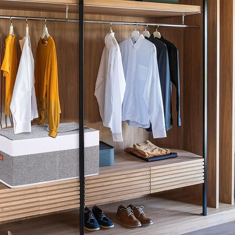 17L Linen Fabric Foldable Storage Box with Handle Folding Closet Wardrobe Organizer Patchwork Cloth Collapsible Storage Box