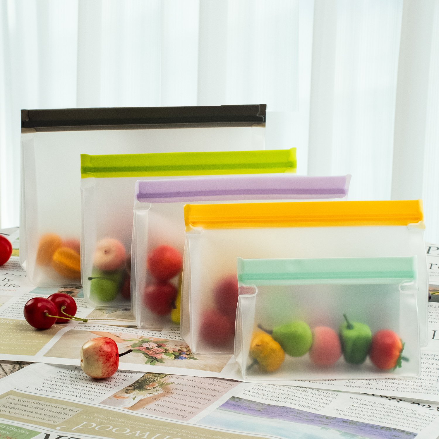 Food-Grade Reusable Transparent Plastic food storage bag Snack Bag Waterproof Peva Food Storage Bags for travel Set