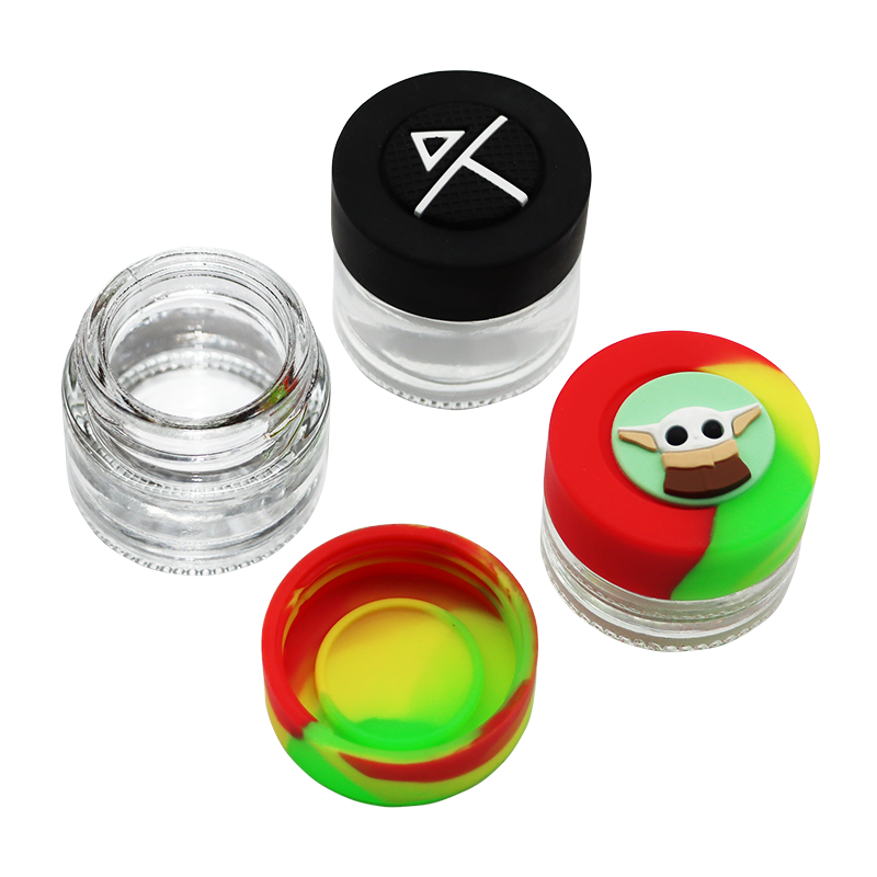 Colorful 5ml silicone jar container 7ml silicone storage box container 5ml glass container rolling tray