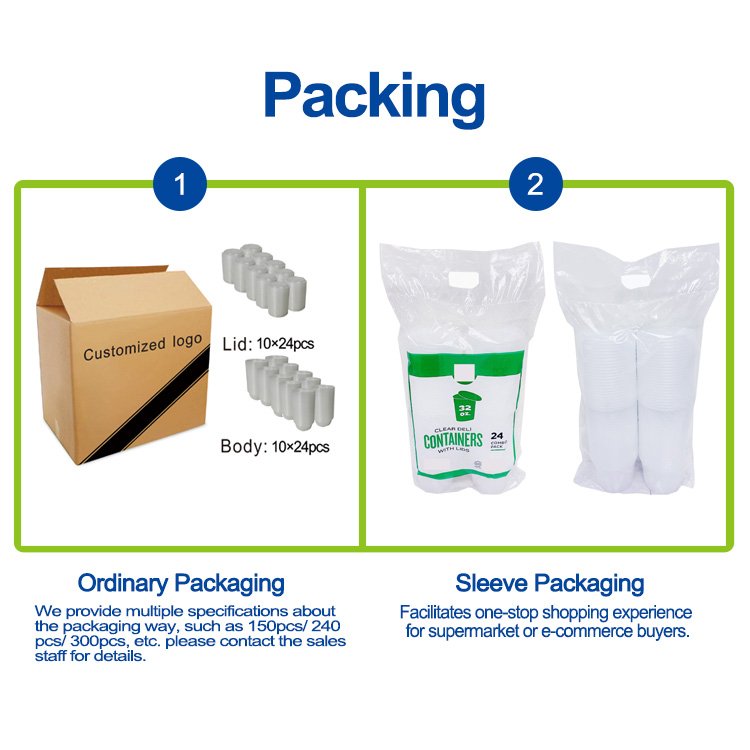 Customizable Disposable Plastic Airtight Food Storage Container 8oz 16oz 32oz Rectangular Deli Container Lid Packaging
