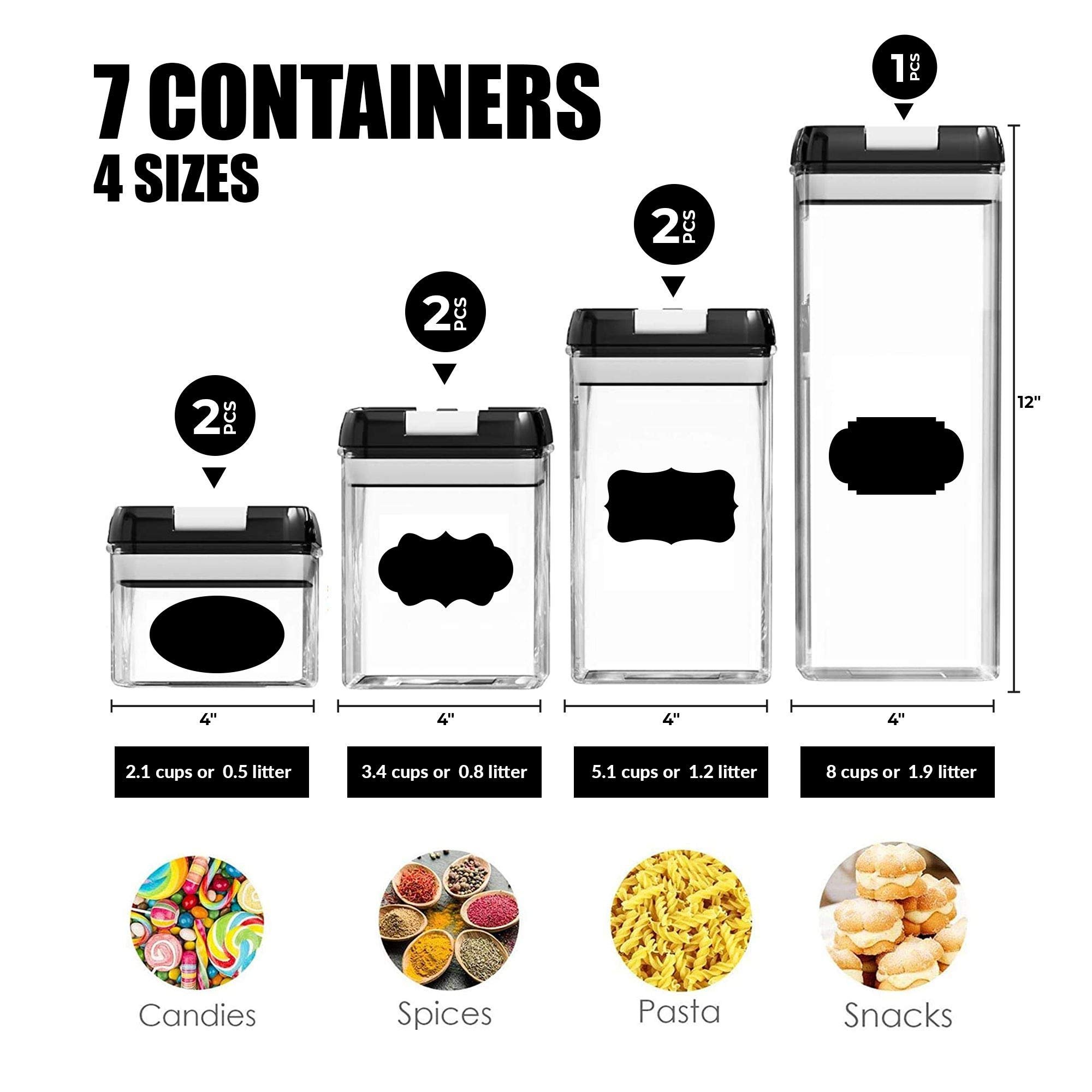 High Quality BPA Free Food Storage Organization 7Pcs Clear Plastic Airtight Food Storage Containers Set with Black Lid Lock