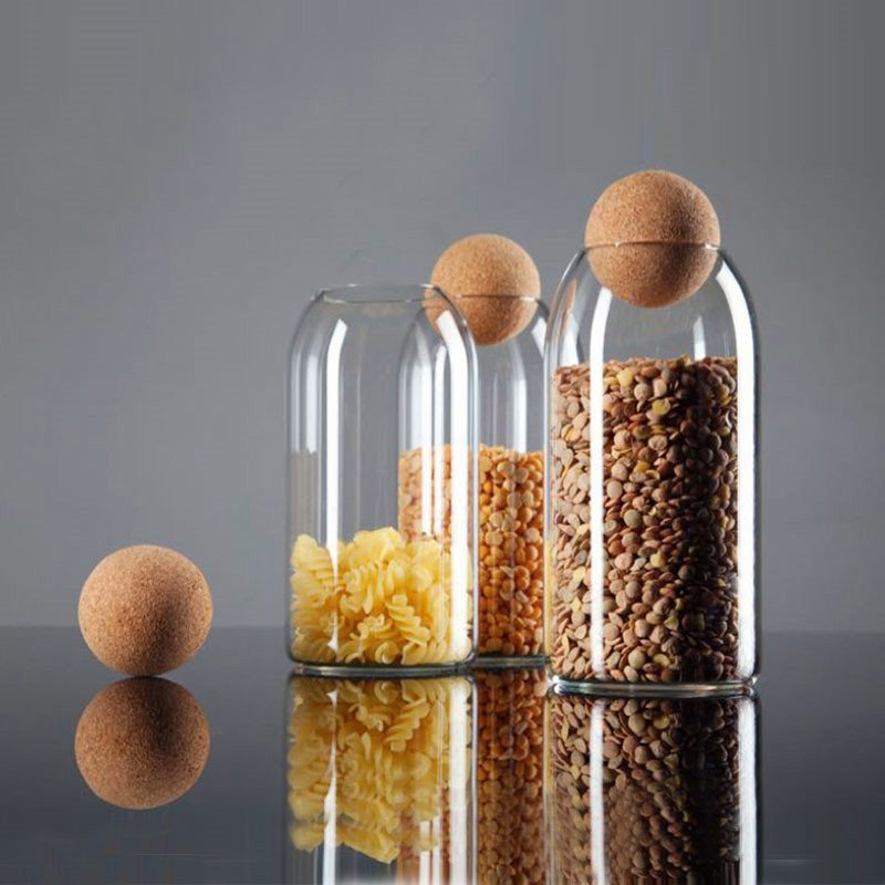 JM LFGB RTS Customized Borosilicate Container Food Storage Kitchen Canisters Glass Jar With Spherical Lids
