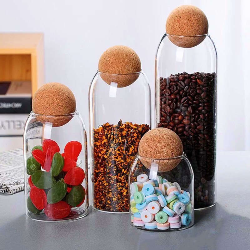 JM LFGB RTS Customized Borosilicate Container Food Storage Kitchen Canisters Glass Jar With Spherical Lids