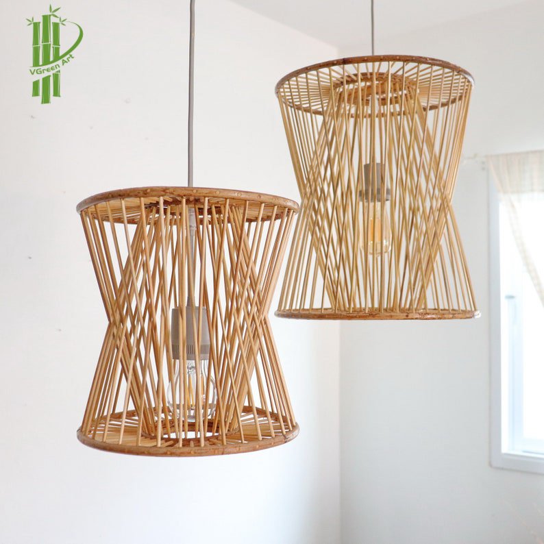 New Model 4-Tier Rattan Bamboo House Decor Rack for Shelf Organizer Coffee Household with New Lampshade Design Cheap Price