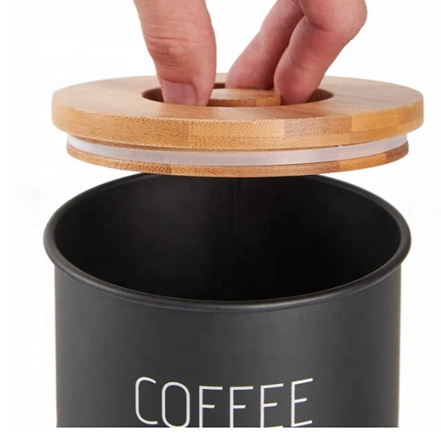 Kitchen Counter Airtight Sugar Tea Coffee Canisters with Wooden Bamboo Lids Metal Steel Food Storage Containers Set Kitchen Jars