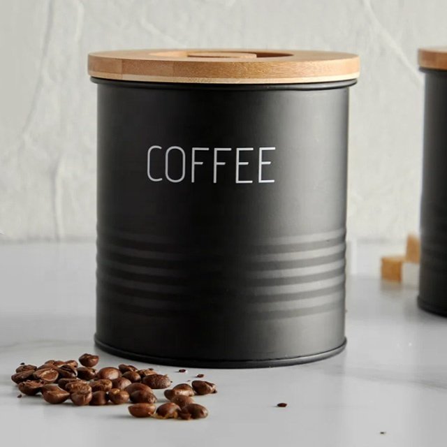 Kitchen Counter Airtight Sugar Tea Coffee Canisters with Wooden Bamboo Lids Metal Steel Food Storage Containers Set Kitchen Jars