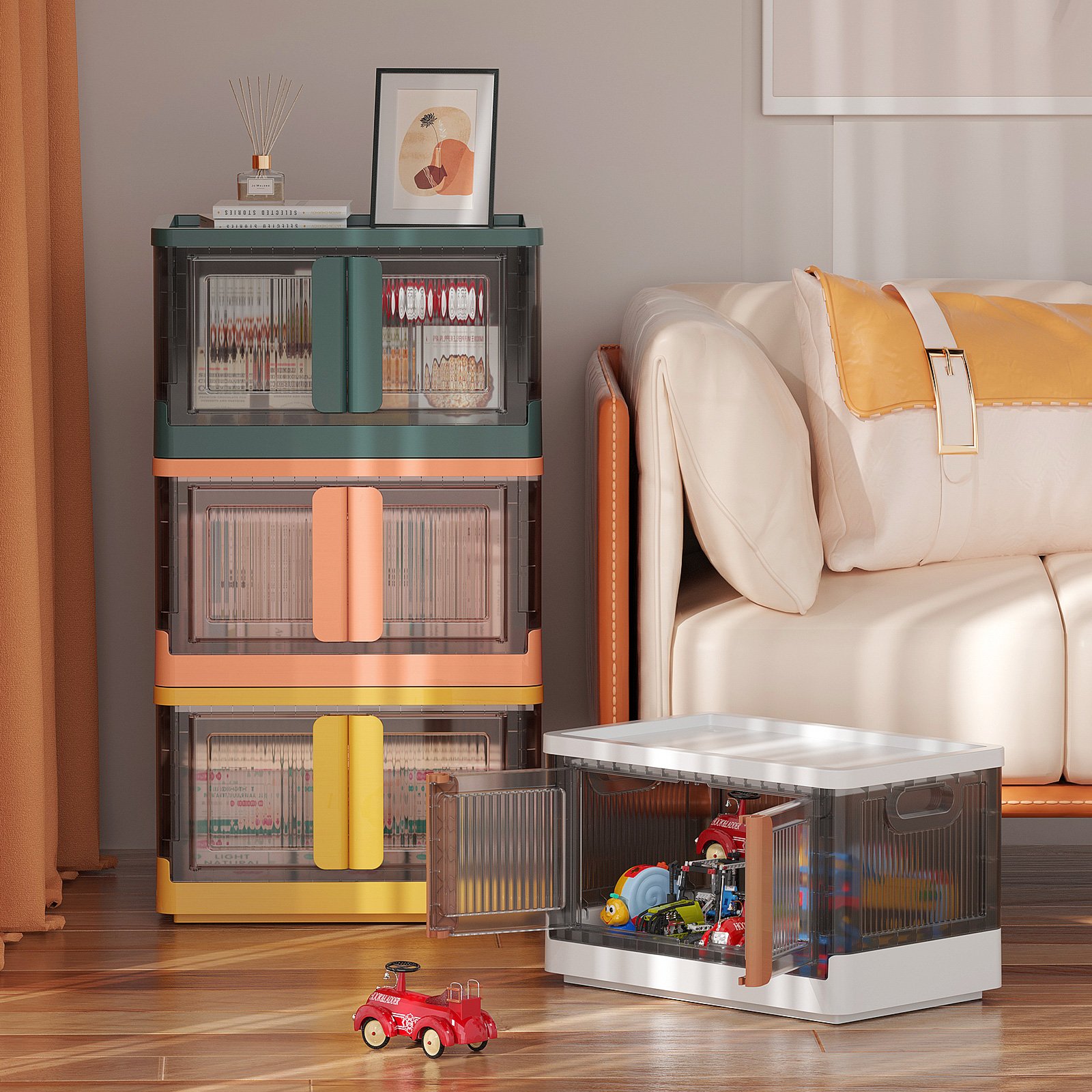 HAIXIN Collapsible Plastic Storage Bins 19 Gal Folding Storage Box Clothes Organizer Foldable Collapsible Storage Box